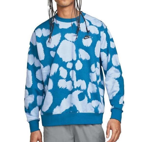 Nike Mens Sweatshirt Crew Neck Tie Dye Blue Large - Picture 1 of 7